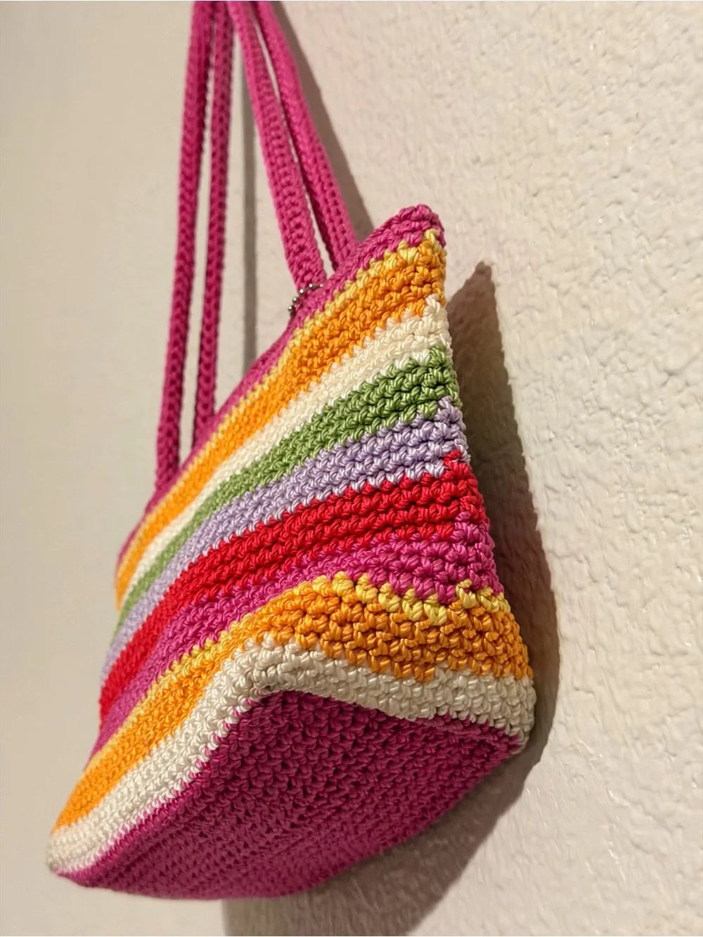 The Sak Small Handbag Knit Crochet Striped Fully Lined Purse Zipper Closure